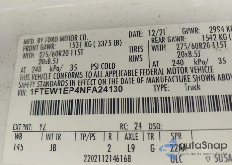 2022 Ford F-150 Xl from USA, damaged, VIN 1FTEW1EP4NFA24130